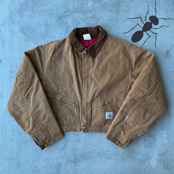 Vintage Y2K Carhartt brown cropped Detroit style work wear jacket - Picture 1 of 8